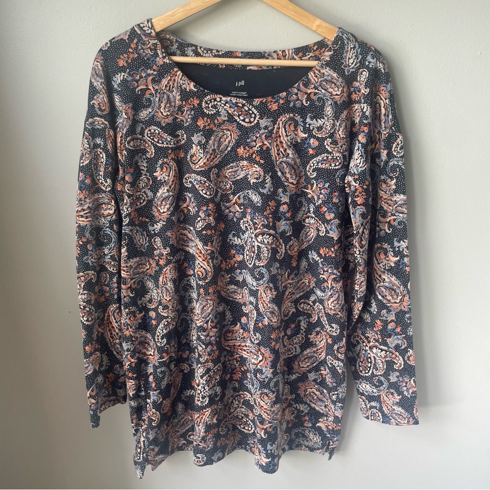 J Jill Multicolor Paisley Simply Supima Cotton Scoop Neck Tunic EUC Size S Tall‎